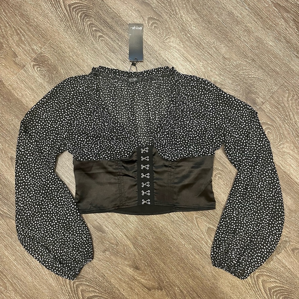 Polka dot top with hook and eye closure